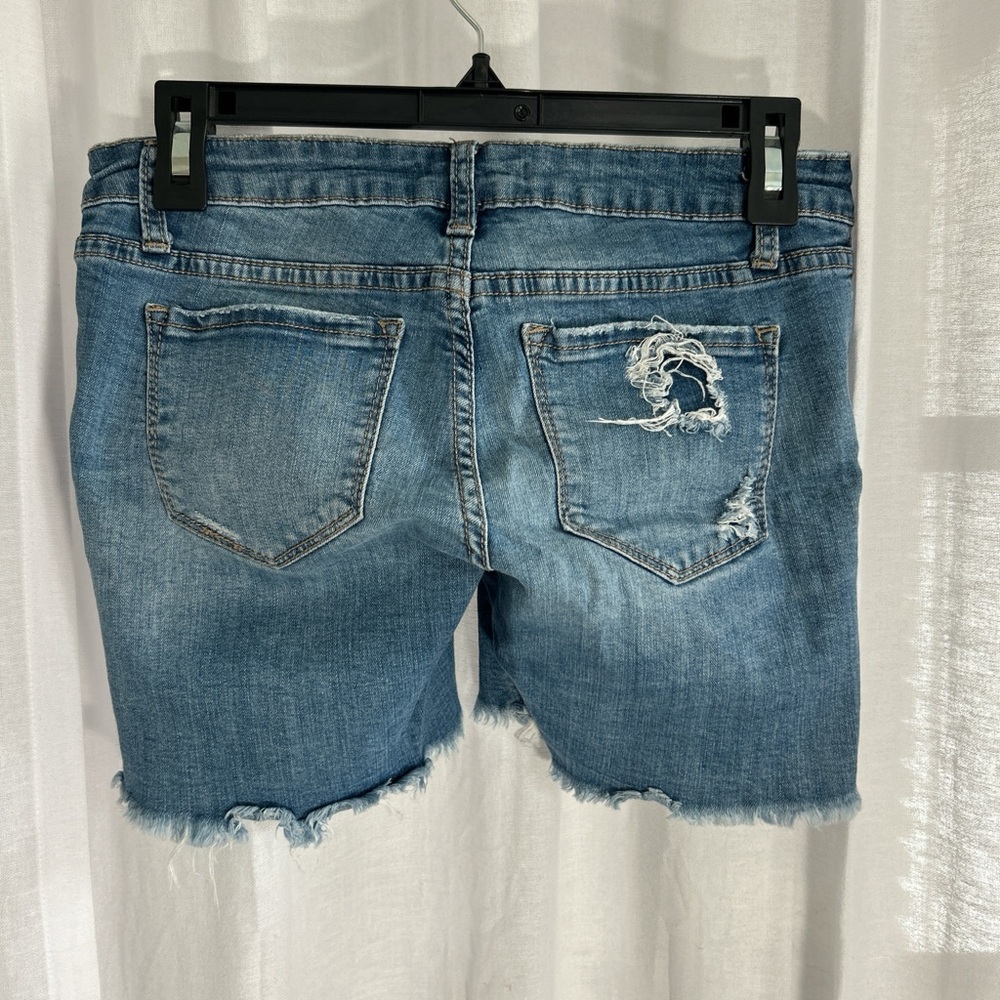 Distressed Light Blue Denim Jean Shorts for Women - Picture 3 of 6